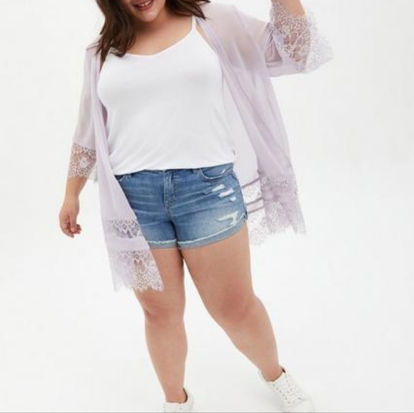 Torrid Iris Lavender Chiffon and Lace Kimono - Picture 4 of 12